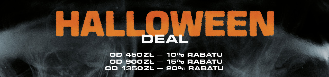 Graphic with a 'Halloween Deal' promotion offering tiered discounts: 10% off for purchases over 100€, 15% off for purchases over 200€, and 20% off for purchases over 300€.