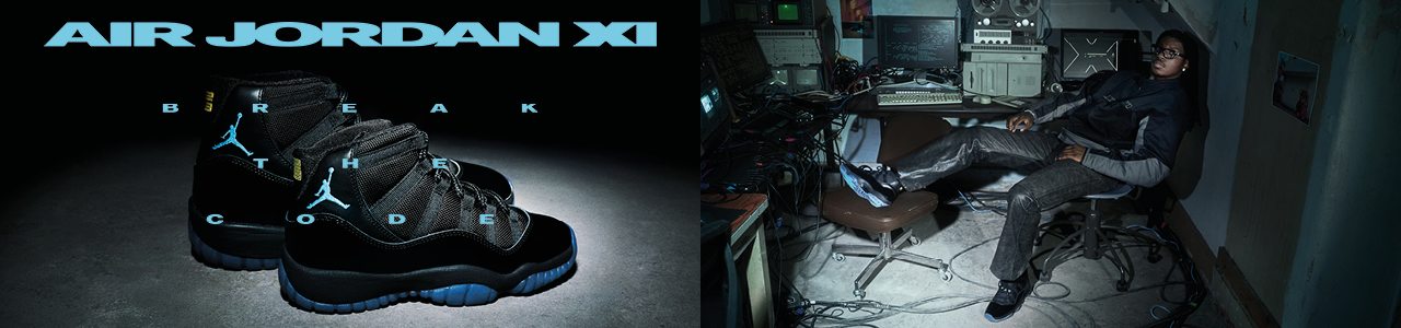 image of model wearing air jordan 11 retro gamma blue