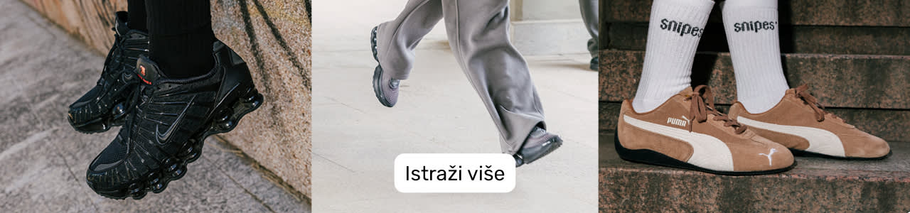 collage of images of model's feet wearing sneakers from brands Nike and puma