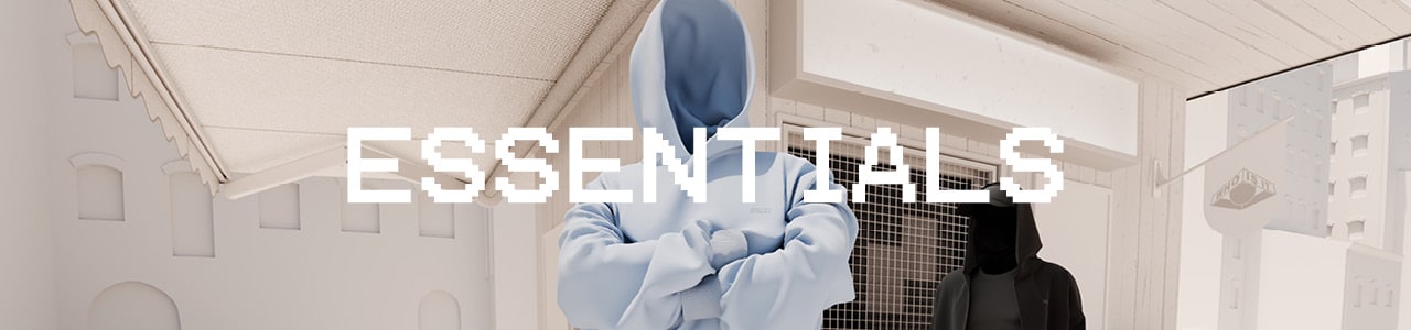 Hoodie light blue with the wording essentials