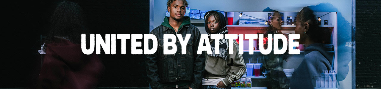 models in the background and United by Attitude claim in a white font in the middle of the image