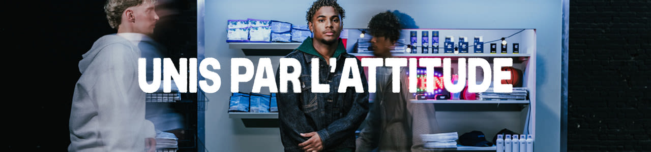 models in the background and United by Attitude claim in a white font in the middle of the image
