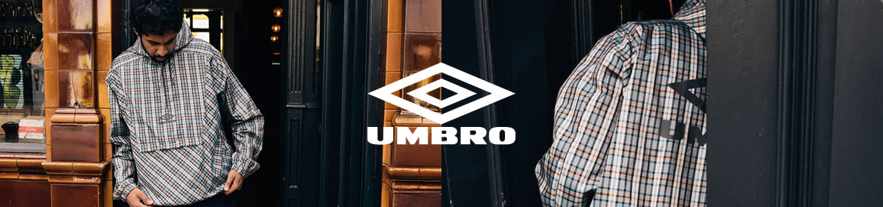 Campaign Umbro displaying a guy wearing Umbro clothing with the logo in the middle