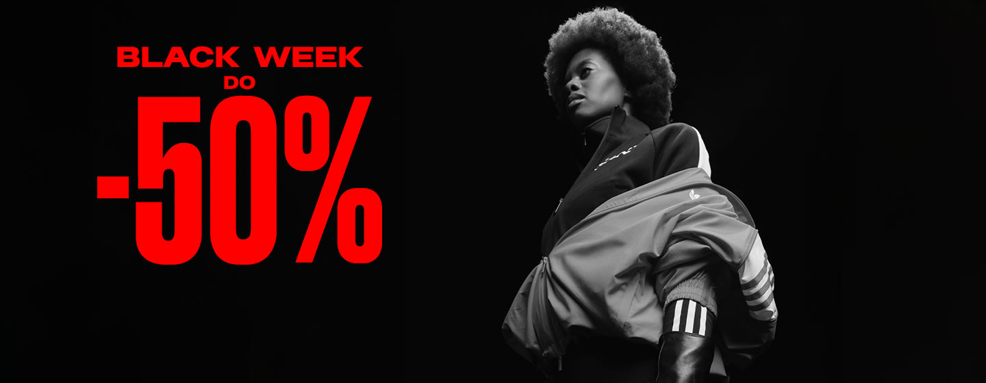 snipes black week image of model wearing jackets standing against black background. Text: black week up to -50%
