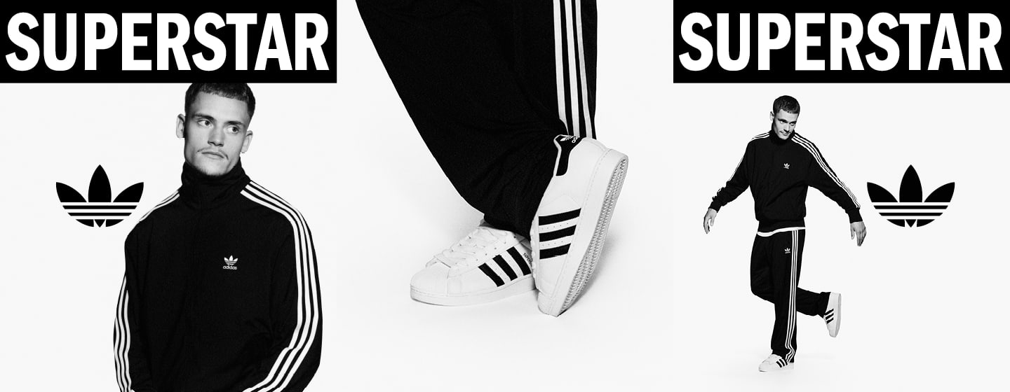 black and white image of athlete Flo Wirtz wearing white adidas Superstar II sneakers and black adidas tracksuit