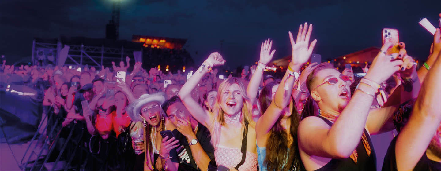 People cheering, screaming, singing and dancing on a festival picture