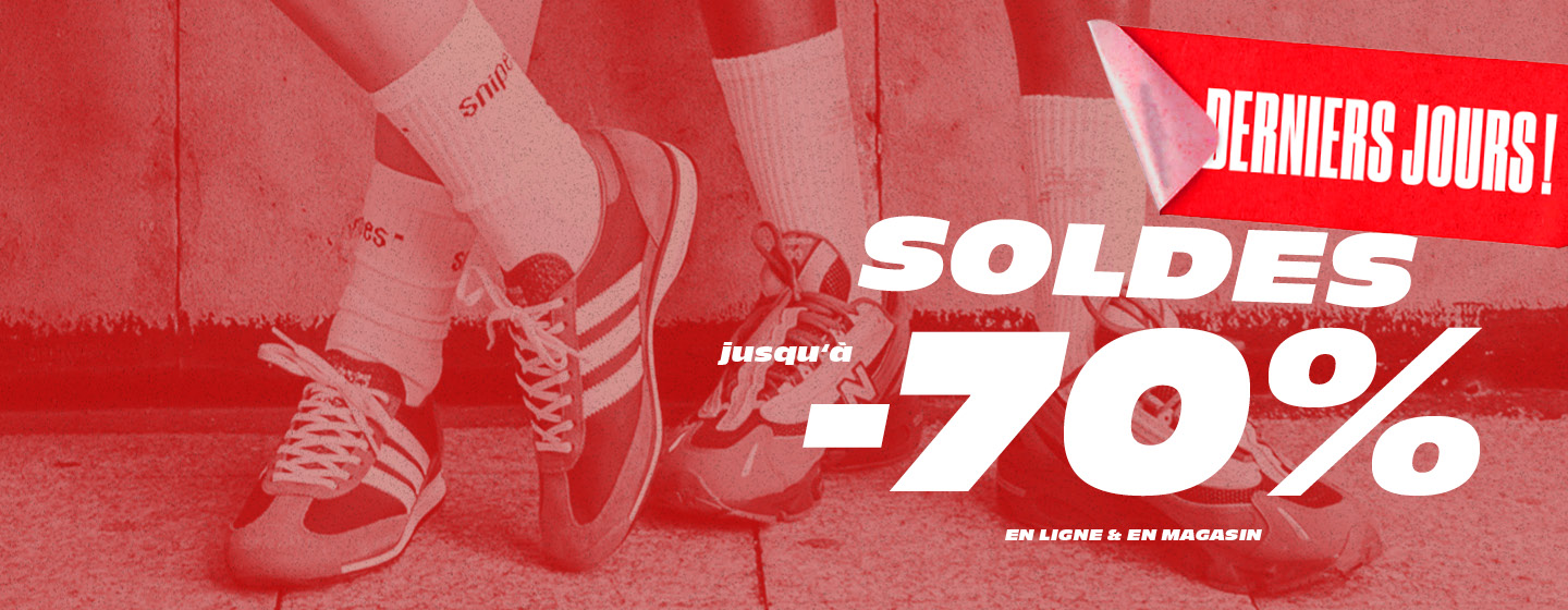 Promotional poster for a summer sale at Snipes featuring four young adults wearing casual sportswear. The text reads: 'summer sale up to 70% off, last days!' The image has a red overlay and bold white lettering.