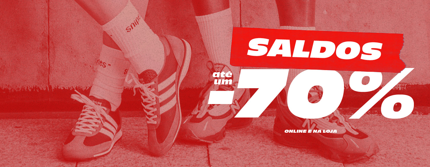 Models standing against concrete wall, wearing adidas and new balance sneakers and streetwear. Text: Summer Sale up to -70%