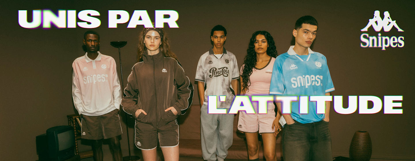 Group of people wearing the new Kappa x Snipes collection