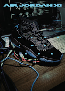 image of model wearing air jordan 11 retro gamma blue