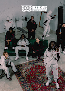 group of people wearing the new BSB x Snipes collection of grey and black sweatjackets and sweatpants.  White logo on the image BSB x Snipes Exclusive Collection
