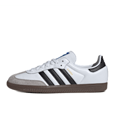 adidas samba sneaker white shoe with black stripes and golden samba wording