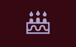 purple birthday cake icon on a burgundy background