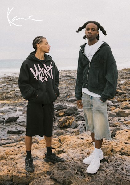 Guys wearing streetwear style from Karl Kani
