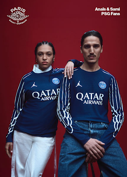 Man and Woman in Jordan x PSG 4th Kit