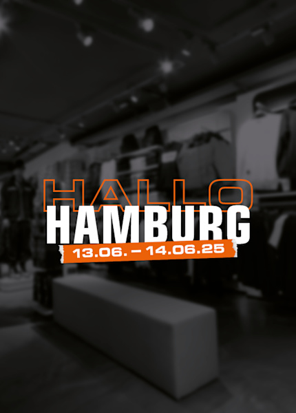 Snipes store dark background with text: Hallo Hamburg 23 may to 24 may