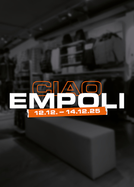snipes Empoli store opening image of store bakcground with text: Ciao Empoli 12-14 december sneaker deals free candy bar & drinks