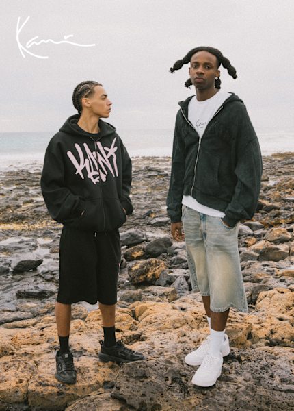 Guys wearing streetwear style from Karl Kani