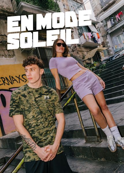 Young people in urban setting wearing summer clothing and shoes - with text Summer Essentials