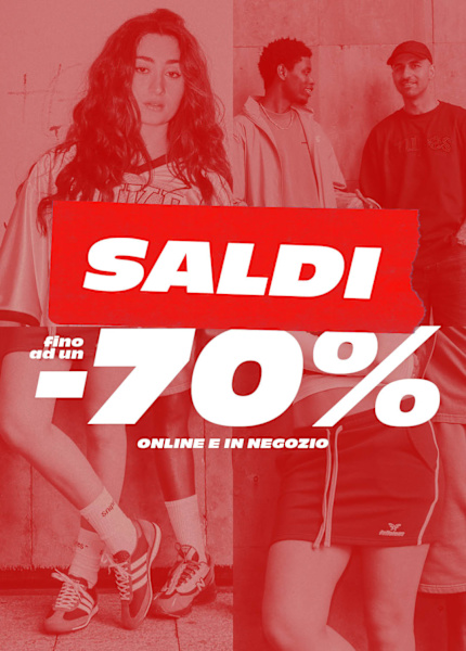 Background with models wearing summer summer clothing and sneakers – text: Sale Up to -70% online and in-store