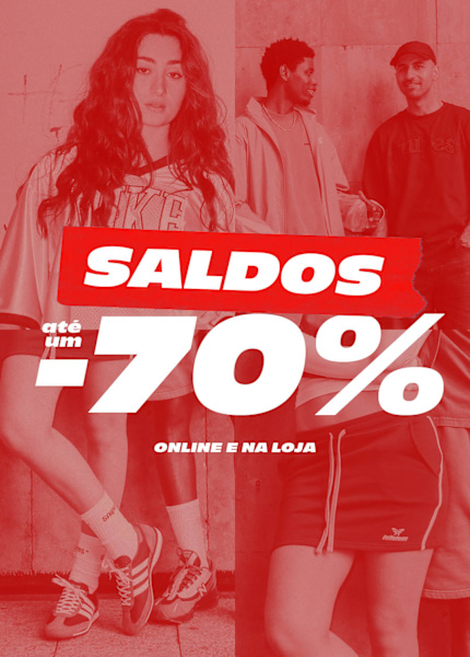 Background with models wearing summer summer clothing and sneakers – text: Sale Up to -70% online and in-store