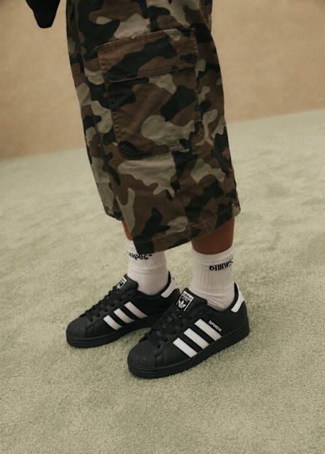 Black Adidas Superstar on Kids Feet