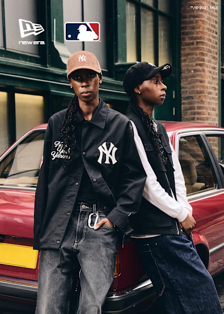 images of models wearing new era caps and apparel