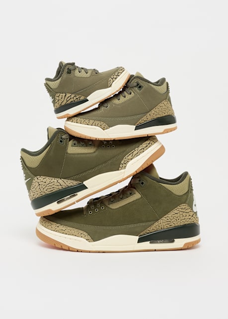 Jordan 3 Retro family affair sneakers stacked on eachother
