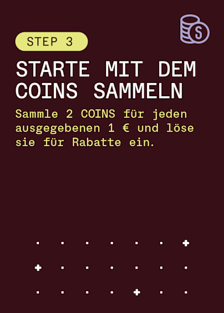 Snipes Club Step Three- purple Coins Structure text on a burgundy background