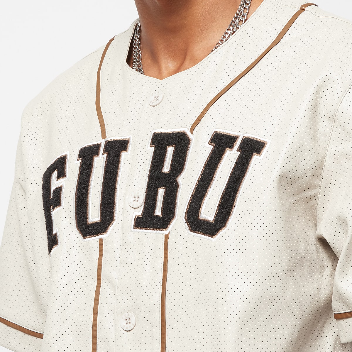 Fubu College Leather Baseball Jersey's in beige formaten: L