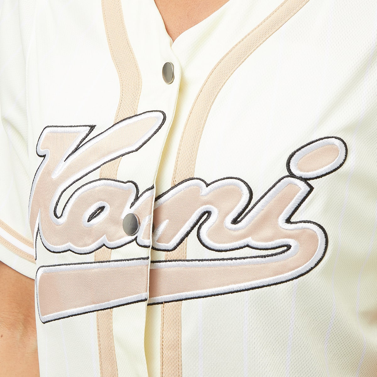 Karl Kani Varsity Pinstripe Baseball Shirt women Overhemden wit Maat XS Kleding