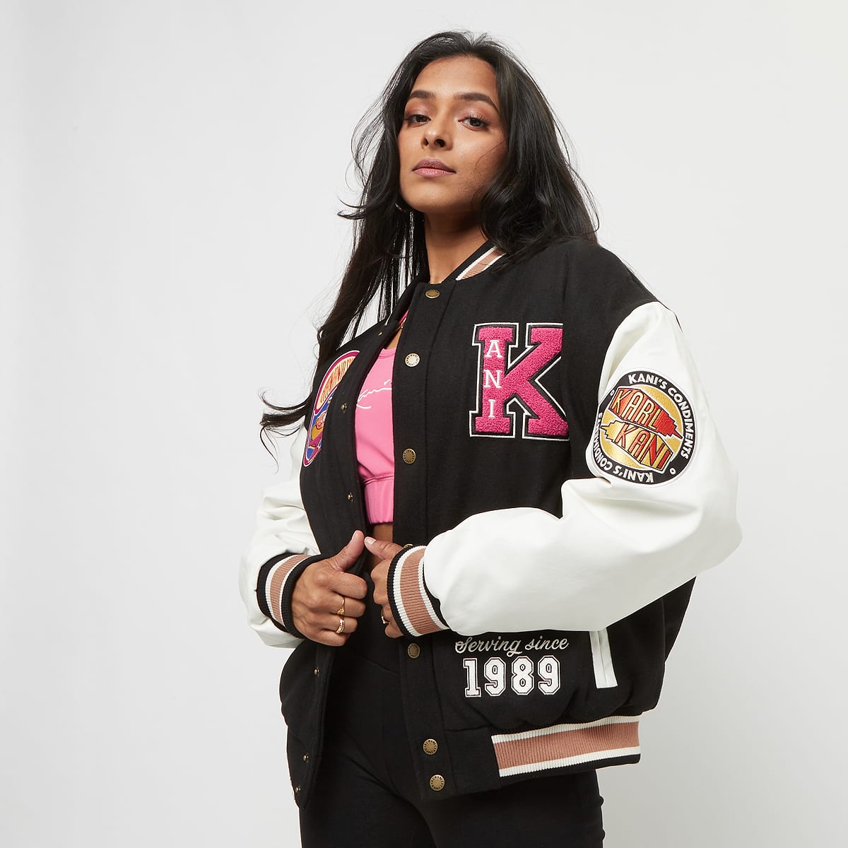 Karl Kani Retro Patch Oversized Block College Jacket Tussenseizoensjassen black off white maat: XS beschikbare maaten:XS S M L
