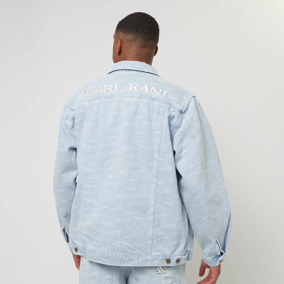 Karl Kani OG Denim Wavy Print Trucker Jacket Spijkerjassen in blauw formaten: L