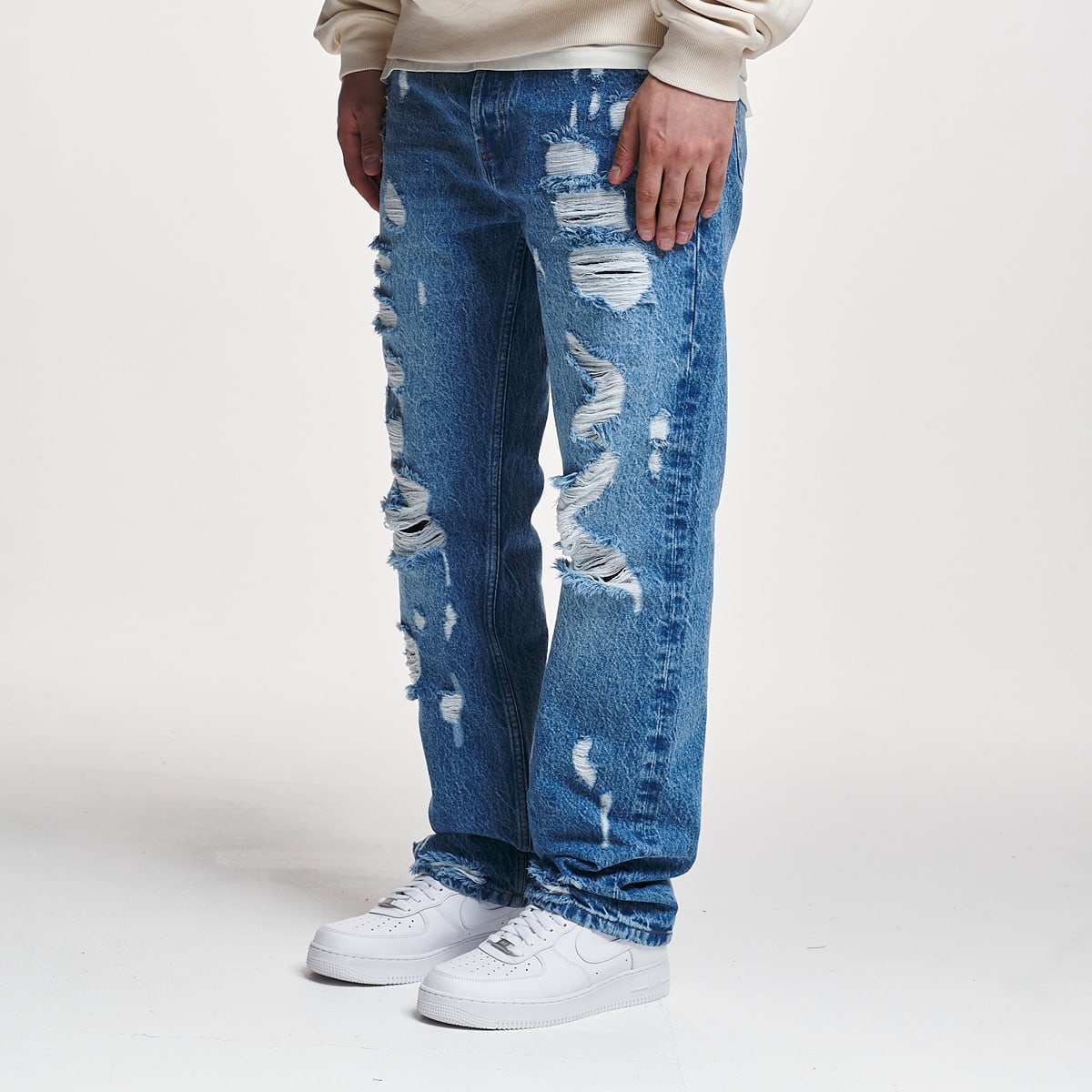 2Y STUDIOS, Firio Destroyed Straight Jeans, blue