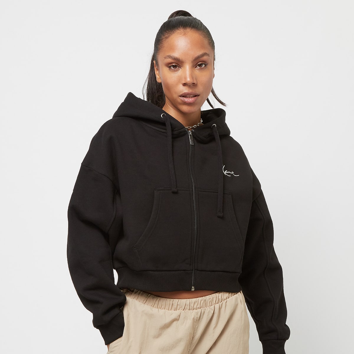 Karl Kani Small Signature Essential Crop Zip Hoodie Hoodies & Sweaters in zwart formaten: XS