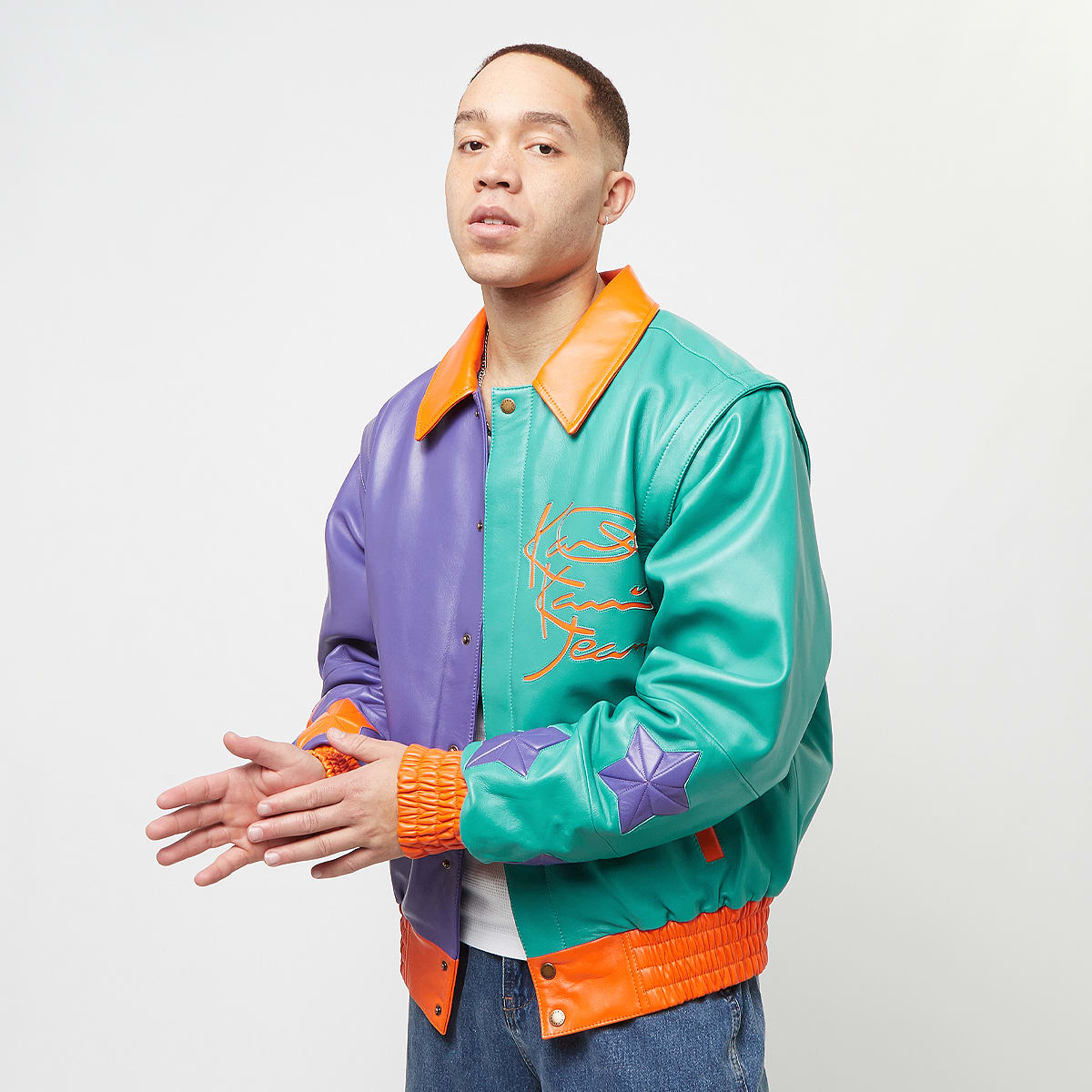 Karl Kani Metal Plate Block Leather College Jacket men jacks multicolor Maat S Kleding