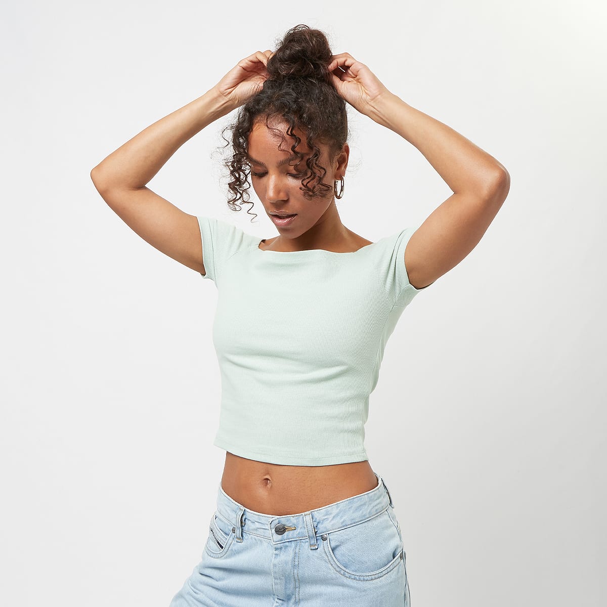 Urban Classics Ladies Organic Off Shoulder Rib Tee T-shirts Dames frostmint maat: XL beschikbare maaten:XS S M L XL