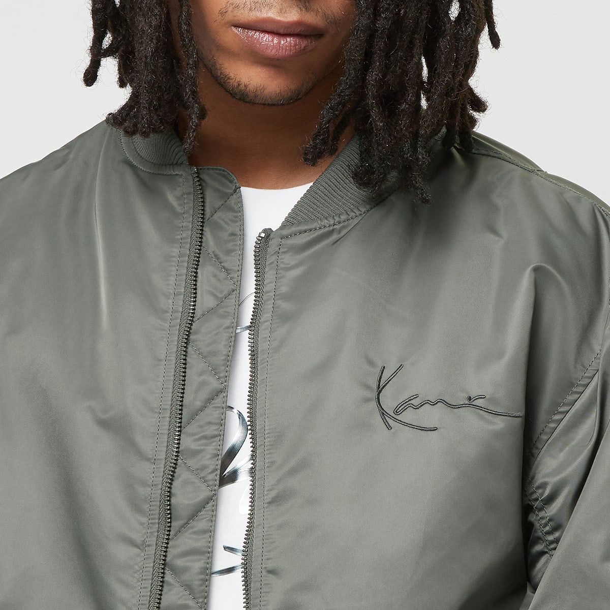 Karl Kani Small Signature Distressed Bomber Jacket Men Bomberjacks grijs Maat S Kleding