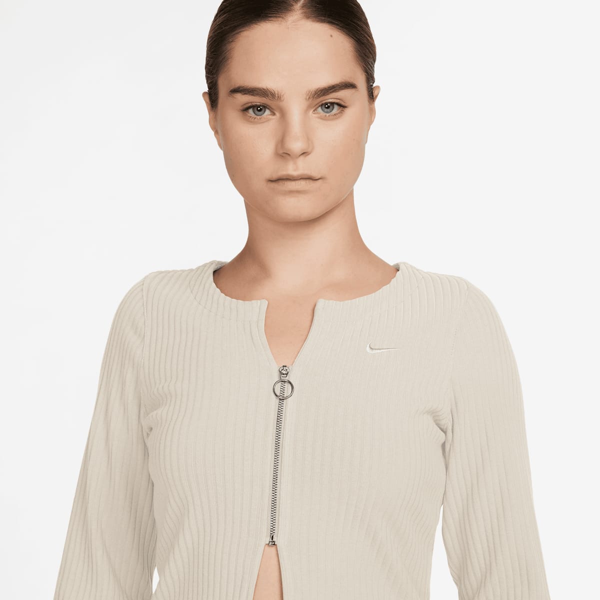 Nike Sportswear Chill Knit Rib Full-Zip Cardigan women Hoodies & Sweaters beige Maat XS Kleding