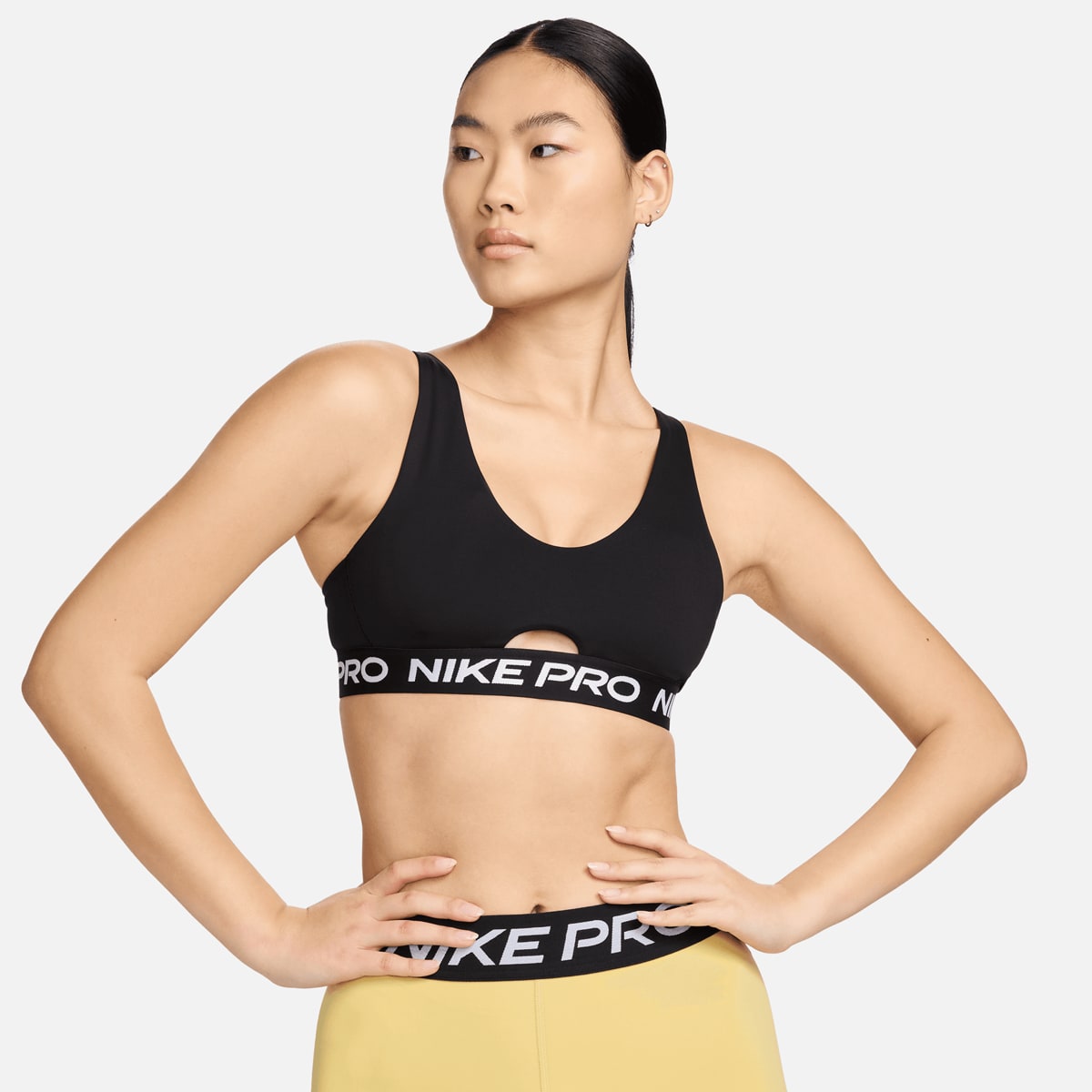 Nike Pro Indy Plunge Medium-support Padded Sports Bra Beha's black white maat: XS beschikbare maaten:XS S M L