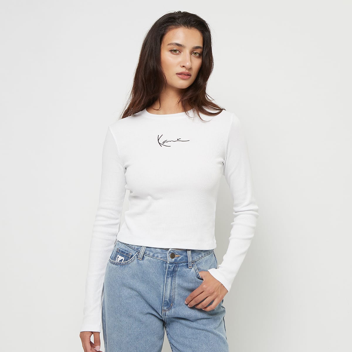 Karl Kani Small Signature Short Rib LS Longsleeves in wit formaten: S