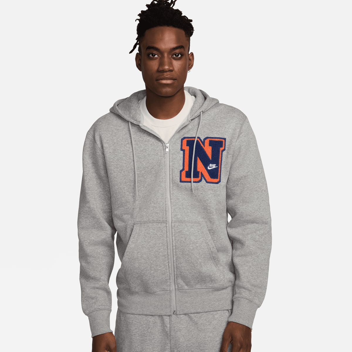 Nike Club Basketball Fullzip Pullover Hoodie Varsity Trainingsjassen Kleding dk grey heather lt smoke grey maat: XL beschikbare maaten:S M L XL
