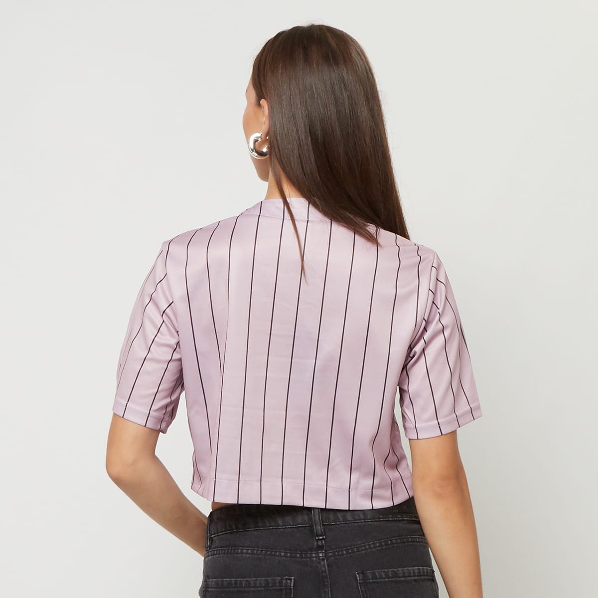 Karl Kani OG Star Logo Crop Pinstripe Baseball Shirt Jersey's in lichtroze formaten: L
