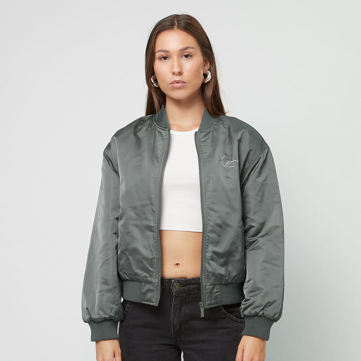 Karl Kani Chest Signature Bomber Jacket Bomberjacks in grijs formaten: L