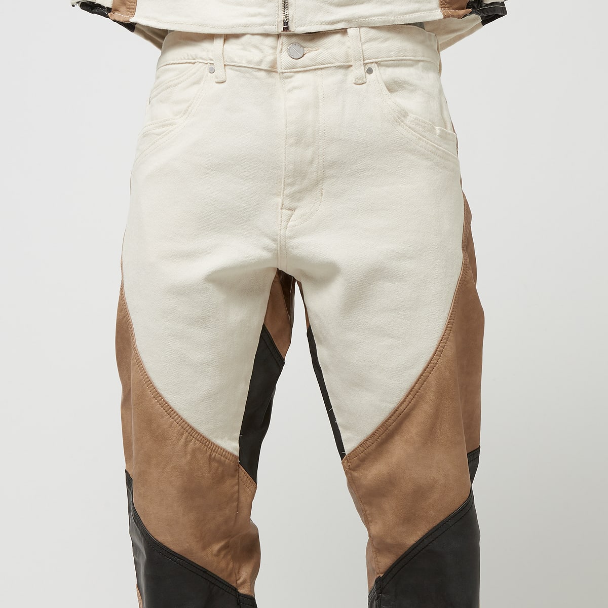 First Row Premium PU Mix Stack Pants Spijkerbroeken in bruin formaten: 30