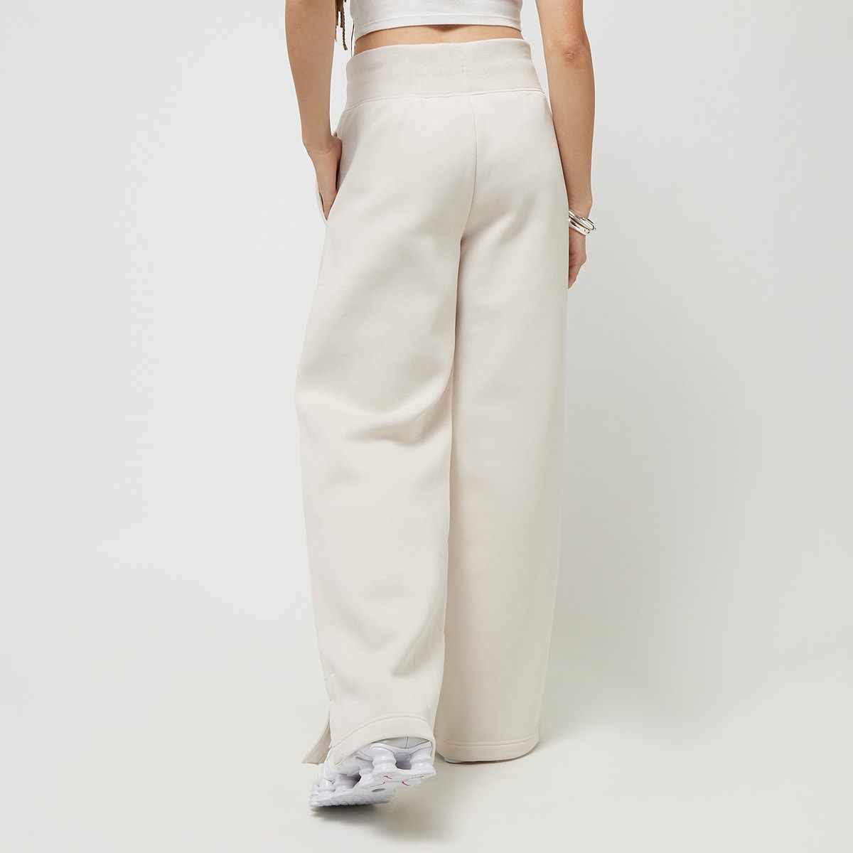 Nike Sportswear Phoenix High-Rise Logo Wide Leg Pants Trainingsbroeken in beige formaten: M