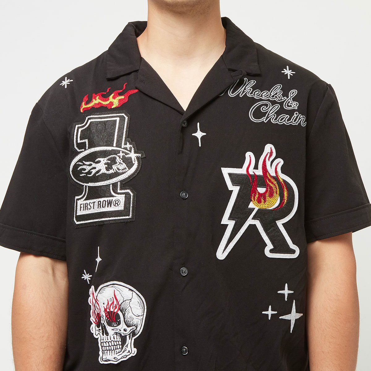 First Row 1St Racing Woven Shirts W Rhinestone men Overhemden zwart Maat S Kleding