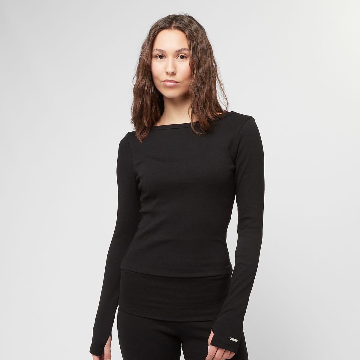 Aim'n Ease Ribbed Long Sleeve Top Longsleeves in zwart formaten: XS