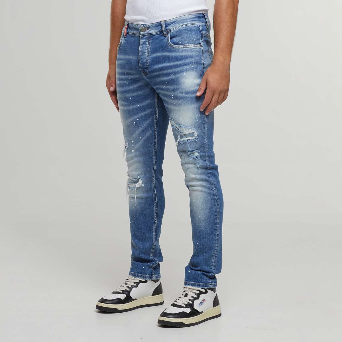 2Y STUDIOS, VICTOR RIPPED SLIM FIT JEANS Black, blue