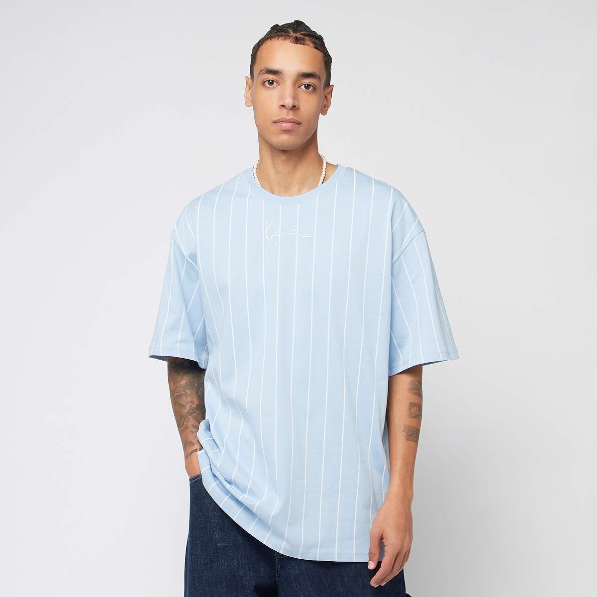 Karl Kani Small Signature Essential Pinstripe Tee men T-Shirts & Polo's blauw Maat S Kleding